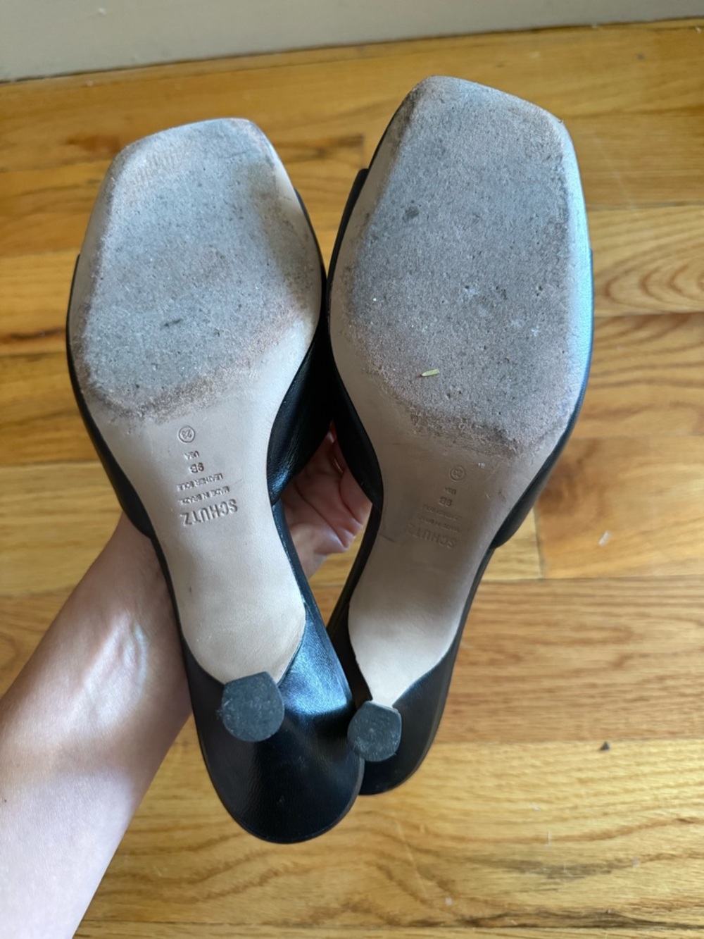 SCHUTZ Black Square Toe Slip-On Mules - Picture 6 of 6